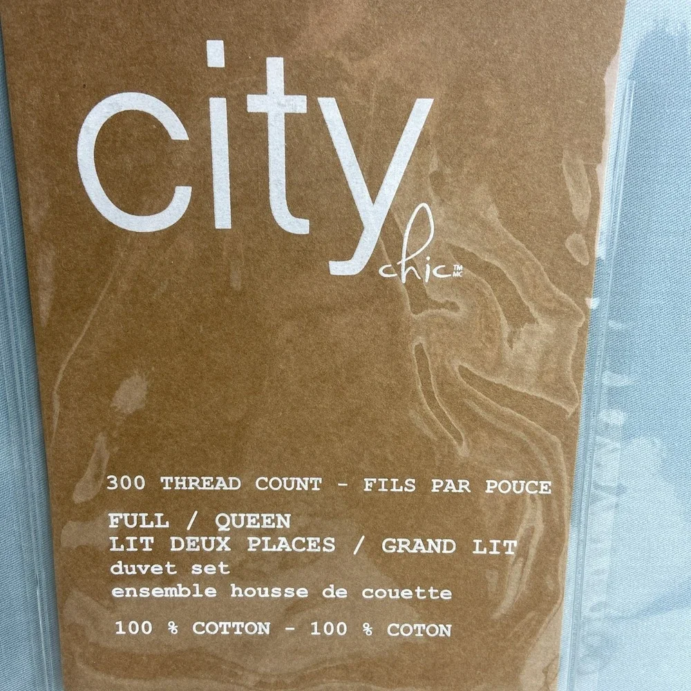 City Chic Full Queen Duvet Set W/2 Shams 300 Count 100% Cotton Blue‎ NEW